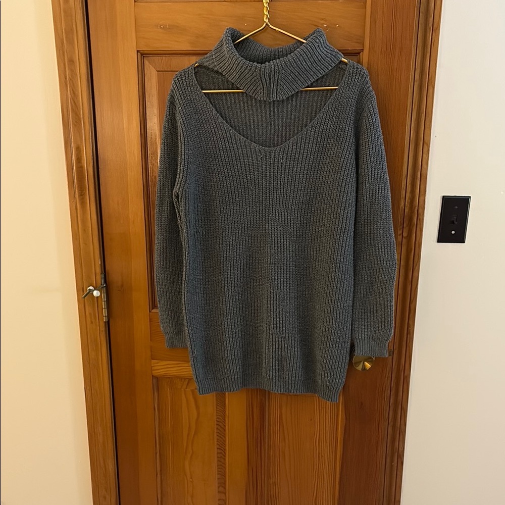Timing Gray Chunky Knit Turtleneck Sweater/Sweater Dress